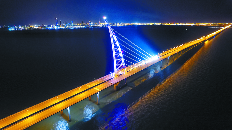 The Sheikh Jaber Causeway in Kuwait: The 36.1-kilometer cross-sea bridge